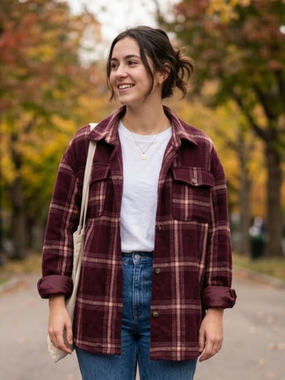 Forever 21 Burgundy Plaid Utility Shacket Jacket